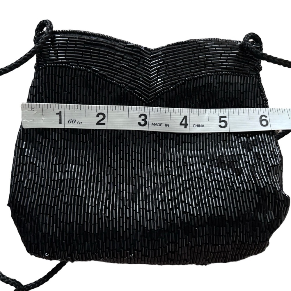 Vintage Art Deco Glam Beaded Evening Bag - Beaded Flapper- Black & Lipstick Case - Picture 5 of 7